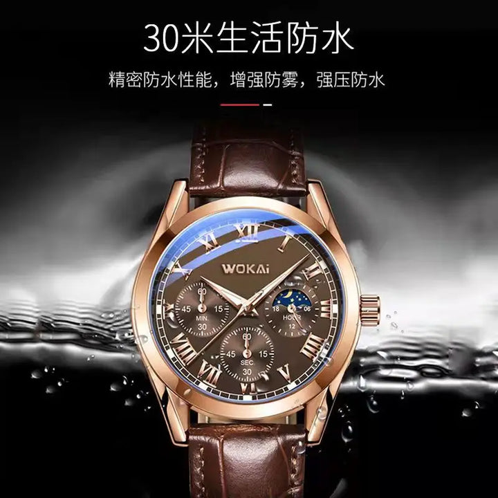 WOKAI high quality Men's Luxury belt Fashion quartz watch Men's Rome Business Student Sport waterproof glow-in-the-dark clock