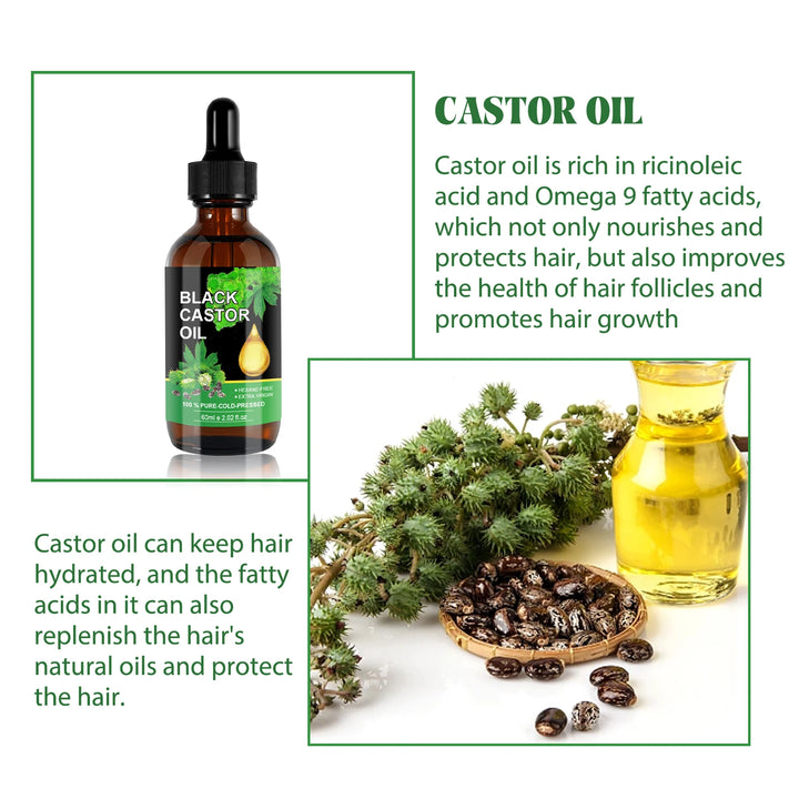 OUHOE Black Castor Oil For Hair healthy,Improves Elasticity And Shine Works on Thinning Areas Natural hair Care Essential oil