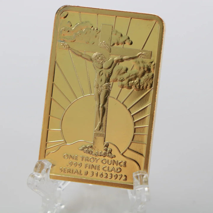 1pcs Last Dinner Christ Jesus Gold Bar Jesus&Angel 1 OZ Gold Replica 999 Gold Clad Bullion Bar Christian Commemorative Coin