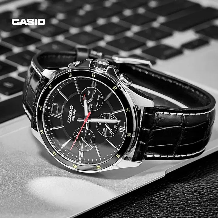 Casio MTP-1374L Luxury Three Eyes Men's Quartz Watch Waterproof FashionSimple Dial Leather Business Gifts Multi-Functional Date