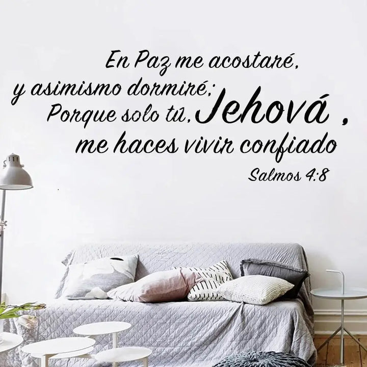 1 pc hot sale Bible 4:8 en paz me acostanre y asimismo dormire Tioua Spanish texts wallpaper Home Decor Wall Stickers for home