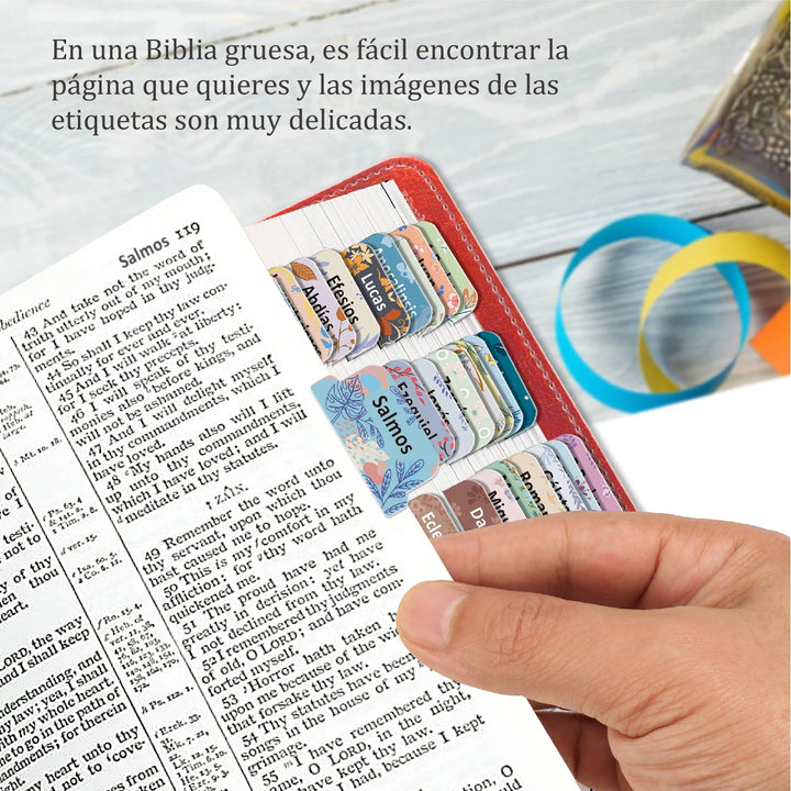 Spanish Bible Tabs, 75 Tabs, Pastel Bloom Theme, Laminated Bible Tabs for Women and Men, Bible Tabs in Spanish, Bible Tabs Spani