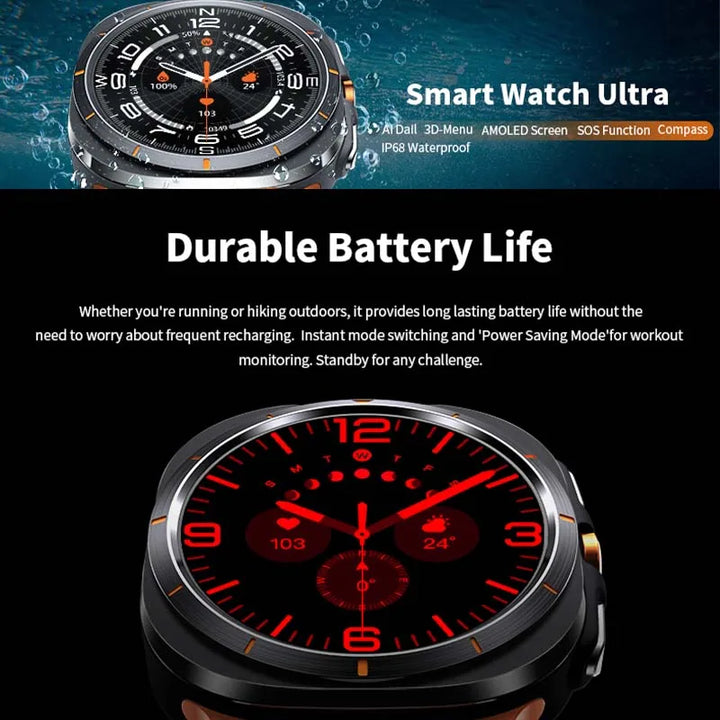 For Samsung Galaxy Watch 7 Ultra GPS Compass Smart Watch Outdoor Sports Man AMOLED BT Call IP68 Galaxy 6 Upgraded Smartwatch Men