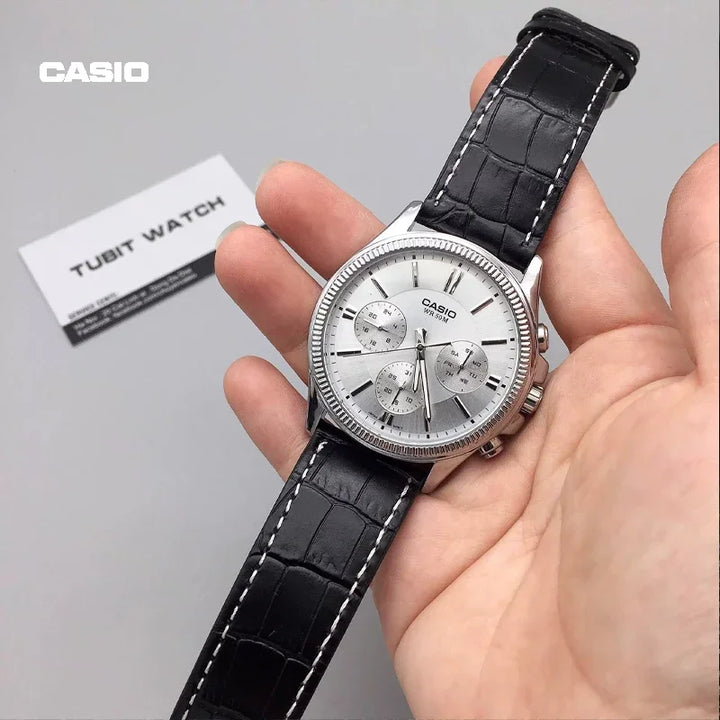 Casio MTP-1374L Luxury Three Eyes Men's Quartz Watch Waterproof FashionSimple Dial Leather Business Gifts Multi-Functional Date